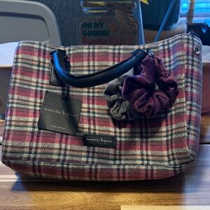 Nanette Lepore Pink and Black Plaid Tote